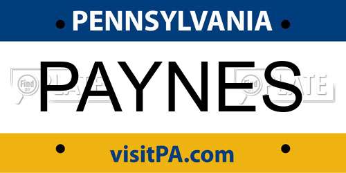 PAYNES Pennsylvania License Plate