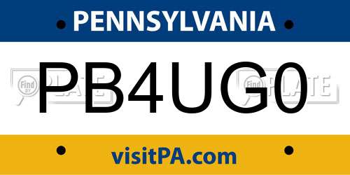 PB4UG0 Pennsylvania License Plate