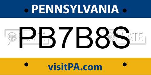 PB7B8S Pennsylvania License Plate