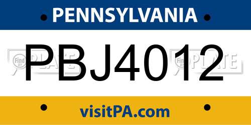 PBJ4012 Pennsylvania License Plate