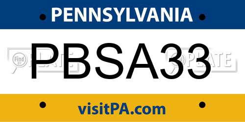 PBSA33 Pennsylvania License Plate
