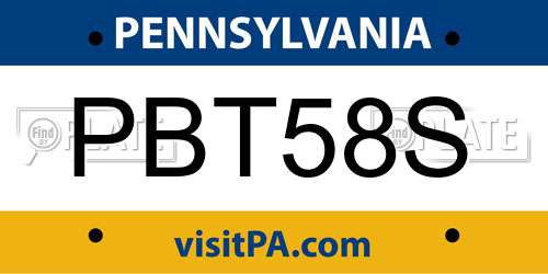 PBT58S Pennsylvania License Plate
