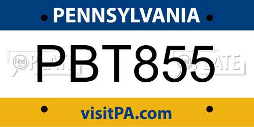 PBT855 Pennsylvania License Plate