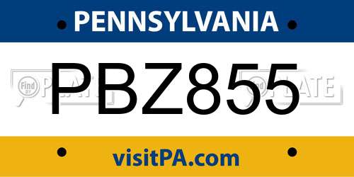 PBZ855 Pennsylvania License Plate