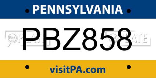 PBZ858 Pennsylvania License Plate