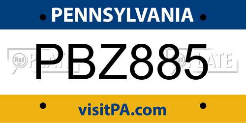 PBZ885 Pennsylvania License Plate