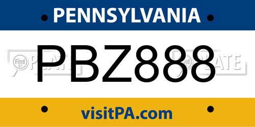 PBZ888 Pennsylvania License Plate