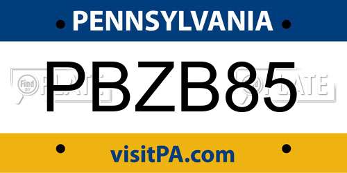 PBZB85 Pennsylvania License Plate