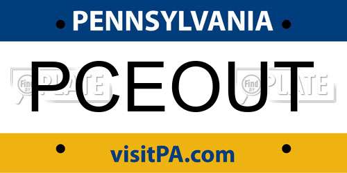 PCEOUT Pennsylvania License Plate