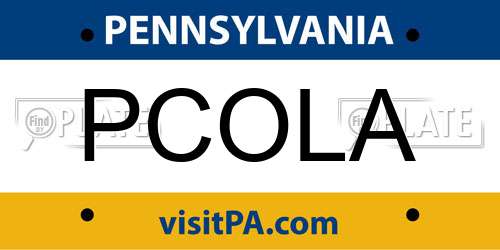 PCOLA Pennsylvania License Plate