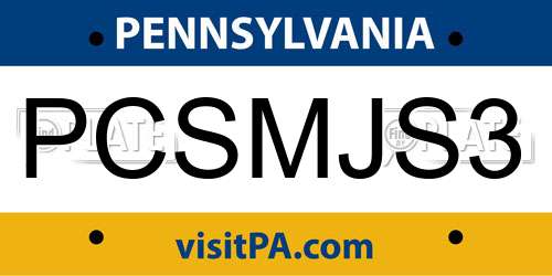 PCSMJS3 Pennsylvania License Plate