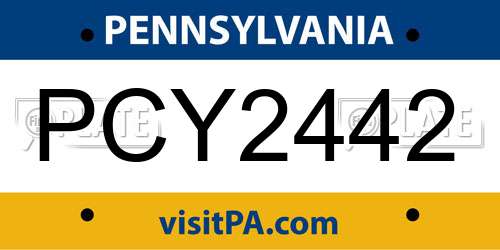 PCY2442 Pennsylvania License Plate