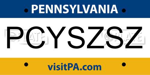 PCYSZSZ Pennsylvania License Plate