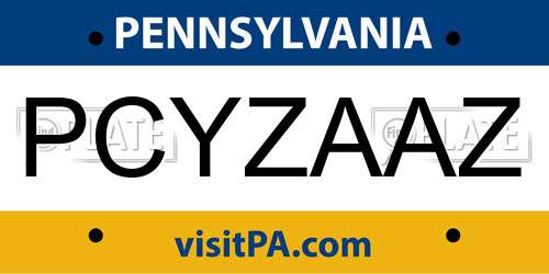 PCYZAAZ Pennsylvania License Plate