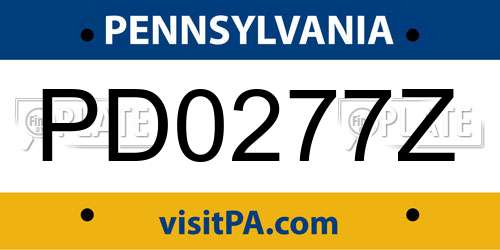 PD0277Z Pennsylvania License Plate