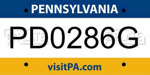 PD0286G Pennsylvania License Plate