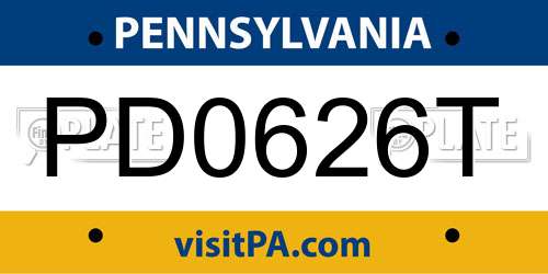 PD0626T Pennsylvania License Plate