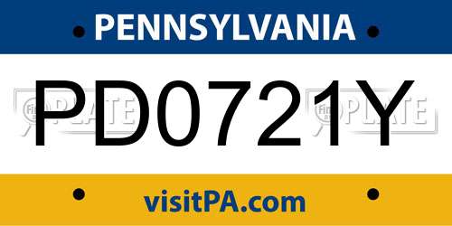 PD0721Y Pennsylvania License Plate