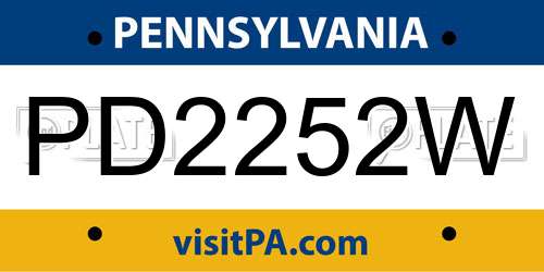 PD2252W Pennsylvania License Plate