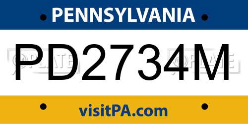 PD2734M Pennsylvania License Plate