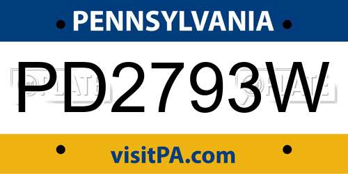 PD2793W Pennsylvania License Plate