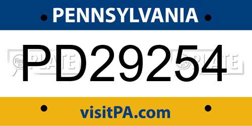 PD29254 Pennsylvania License Plate