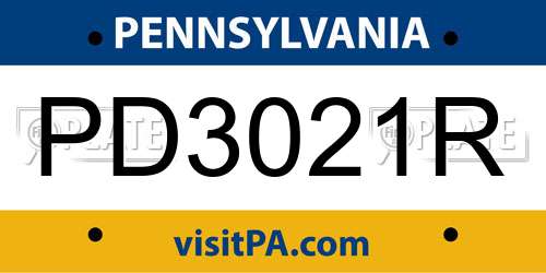 PD3021R Pennsylvania License Plate