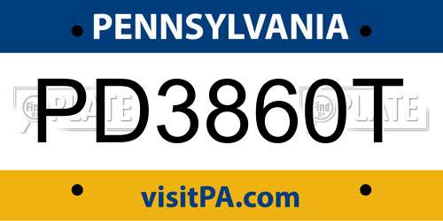 PD3860T Pennsylvania License Plate