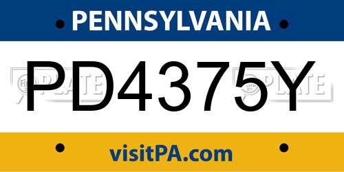 PD4375Y Pennsylvania License Plate