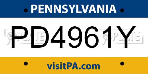 PD4961Y Pennsylvania License Plate