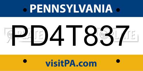 PD4T837 Pennsylvania License Plate