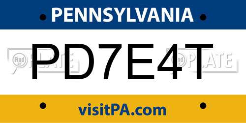 PD7E4T Pennsylvania License Plate
