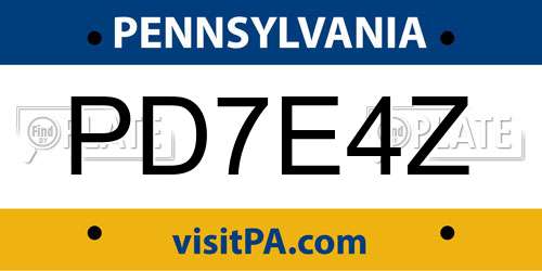 PD7E4Z Pennsylvania License Plate