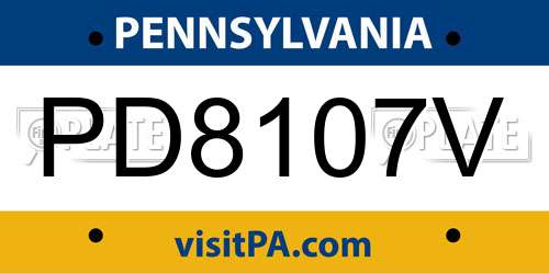 PD8107V Pennsylvania License Plate