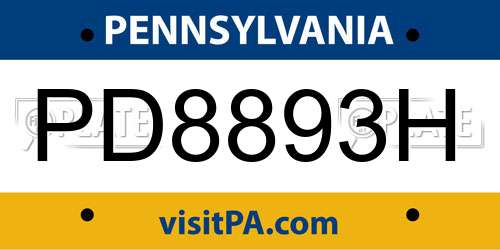 PD8893H Pennsylvania License Plate