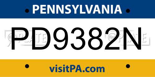 PD9382N Pennsylvania License Plate