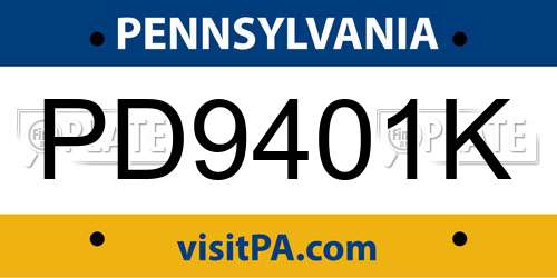 PD9401K Pennsylvania License Plate