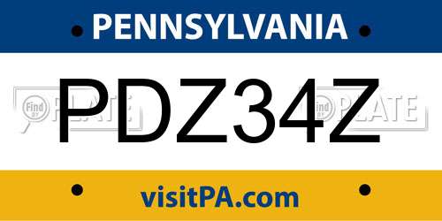 PDZ34Z Pennsylvania License Plate