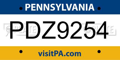 PDZ9254 Pennsylvania License Plate