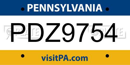 PDZ9754 Pennsylvania License Plate
