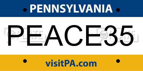 PEACE35 Pennsylvania License Plate