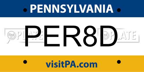 PER8D Pennsylvania License Plate