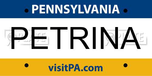 PETRINA Pennsylvania License Plate