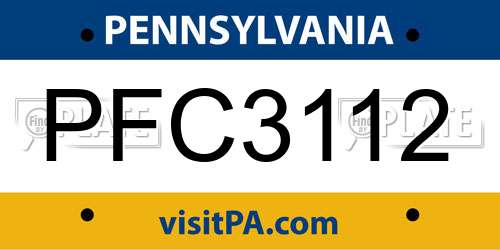 PFC3112 Pennsylvania License Plate