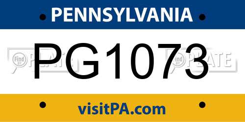PG1073 Pennsylvania License Plate