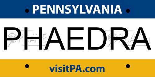 PHAEDRA Pennsylvania License Plate