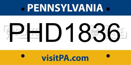 PHD1836 Pennsylvania License Plate