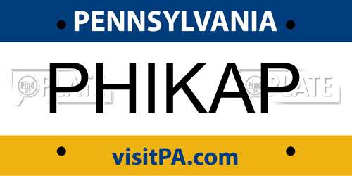 PHIKAP Pennsylvania License Plate