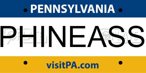 PHINEASS Pennsylvania License Plate