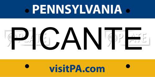 PICANTE Pennsylvania License Plate